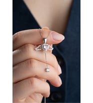 925 Ayar Gümüş Rodyumlu Hareketli Pembe Taşlı Kanatlı Kalp Kolye