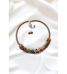 RENKLİ TAŞLI PARLAK TASMA CHOKER KOLYE KÜPE SET
