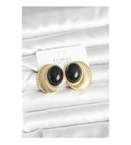 Mey İthalat® Pirinç Gold Renk Siyah Boncuklu Oval Vintage Kadın Küpe
