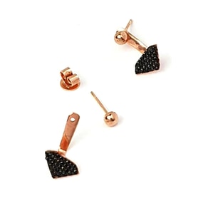 Siyah oniks taşlı gümüş cift minimal earcuff küpe