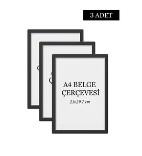 3 Lü Set A4(21x29.7) Diploma Çerçevesi Belge Çerçeveleri Sertifika Çerçevesi (Siyah)