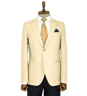 Slim Fit Desensiz Geniş Yaka Krem Erkek Yün Ceket - Wessi