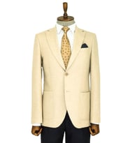 Slim Fit Desensiz Geniş Yaka Krem Erkek Yün Ceket - Wessi