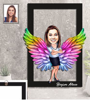 Kişiye Özel Melek Anne Karikatürlü 3D Ahşap Tablo Model-1