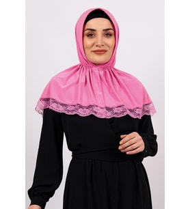 Pembe Pratik Hazır Geçmeli Tesettür Eşarp Viskon Kumaş Çıtçıtlı Dantelli 2105_04