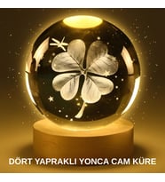 Yonca Botanik Ürün Figürlü LED LED'li Cam Küre USB Ahşap Standlı Gece Lambası