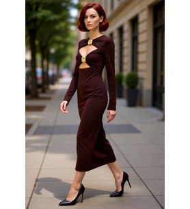 Kadın Fashion Forward Kahverengi Bodycone Uzun Kollu Sandy Örme Elbise Kokteyl Partiler İçin İdeal