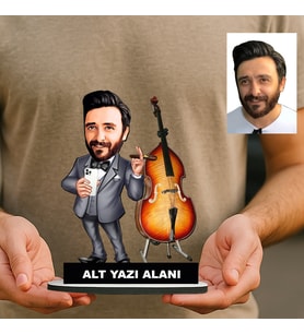 Kişiye Özel Müzik Öğretmeni Karikatürlü 18 cm MDF Masaüstü Biblo - Öğretmen Hediyesi Öğretmene Özel Hediye