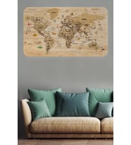 Ahşap Görünümlü Türkçe Eğitici Detaylı Atlası Dünya Haritası Duvar Sticker -60x105-3843