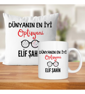 Dünyanın En İyi Optisyeni Baskılı Kişiye Özel Kupa Bardak Ve Saten Yastık