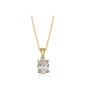 Gümüş Gold Oval Zirkon Taşlı Kadın Kolye CSR2181244