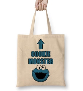 Cookie Monster Kurabiye Canavarı Bez Çanta Uzun Saplı