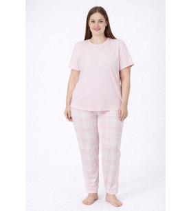 Kadın 2005-12 Büyük Beden Kısa Kol Likralı Pijama Takımı