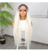 Afro Dalga Kumral Beyaz Platin Ombre Fiber Sentetik Tül Peruk