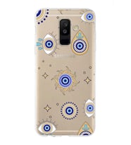 PrintiFy Samsung Galaxy A6 Plus 2018 ile Uyumlu 1mm Slim Fit Nazar Boncuğu 5 Baskılı Şeffaf  Kılıf