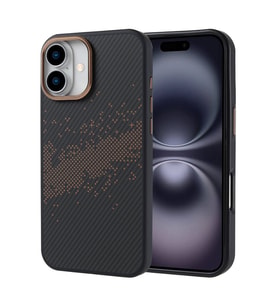 Apple iPhone 16 Plus Uyumlu Kılıf M-safe Şarj Özellikli Karbon Fiber Tasarımlı Zore Vave Kapak (Gold)