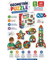 Geometrik Puzzle (64 Parça) - Lego Setleri - Geometrik Oyuncak - Şekilli Lego - Kare Bloklar
