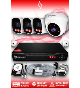 Bayicam 4 Kameralı Zebra 1 İç Kamera Set 250 GB 5 MP Full HD Gece Görüşlü Güvenlik Kamerası Sistemi