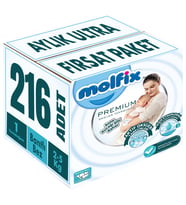Molfix Premium Bebek Bezi Beden:1 (2-5KG) Yeni Doğan 216 Adet Aylık Ultra Fırsat Pk