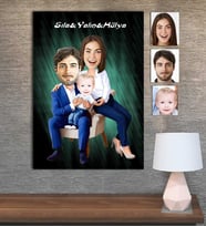 Kişiye Özel Karikatür Baskılı Ahşap Tablo Aile 30x40 -25