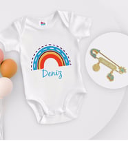 BK Kids Kişiye Özel İsimli Beyaz Bebek Body Zıbın ve Erkek Bebek İğnesi Hediye Seti-2