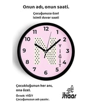 İsme Özel N Harfli Pembe Çocuk Odası Duvar Saati Orta Boy 30 cm Siyah Camlı Sessiz