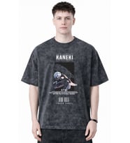 Tasarım Ken Kaneki Tokyo Ghoul Anime Baskılı Unisex Oversize Eskitme Yıkamalı Tişört
