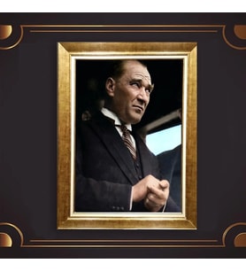 Altın Varaklı Çerçeveli Paspartulu Atatürk Tablo nl02A446 (Gold)