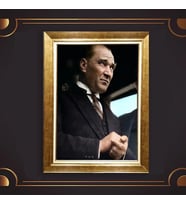 Altın Varaklı Çerçeveli Paspartulu Atatürk Tablo nl02A446 (Gold)