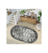 Eliana Home Baskılı, Yıkanabilir Kaymaz Taban Oval Halı LNA7237-SD309 100x150 cm (Gri)