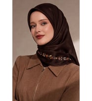Bonjela Soft Eşarp Minimal Çiçek Desen Acı Kahve