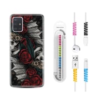 Samsung a71 A72 A73 A7 A9 2018 C7 C9 Kılıf Kablo Koruma Spiral Silikon Skull Rose 1673