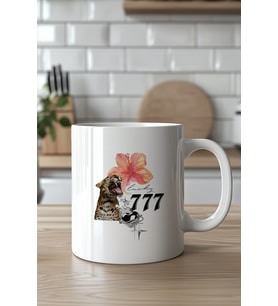 Lucky 777 Kaplan Desenli Şans Temalı 330ml Baskılı Beyaz Seramik Kupa Bardak