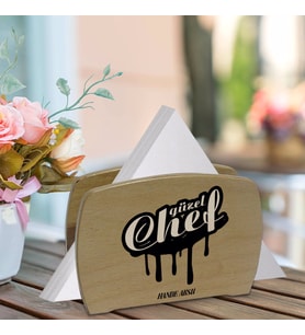 BK Gift Kişiye Özel Güzel Chef Tasarımlı Lüks Ahşap Peçetelik-5