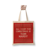 All I Want For Christmas Is Tom Hardy Beyaz Bez Çanta Uzun Saplı Alışveriş Çantası