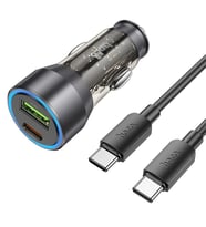 HOCO NZ12A Action PD43W USB + Type-C Araç Çakmaklık Hızlı Şarj Aleti + Type-C to Type-C Kablo (Siyah)