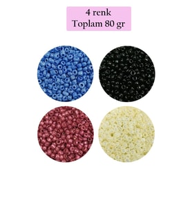 Dökme Cam Kum Boncuk (11/0) 2 mm - 4 Renk - Toplam 80 Gram - BNC401