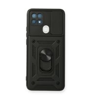 Oppo A15 Kılıf Pars Lens Yüzüklü Silikon - Siyah