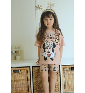 KIZ ÇOCUK MİCKEY LEOPAR MODELLİ PAMUK ŞORTLU TAKIM