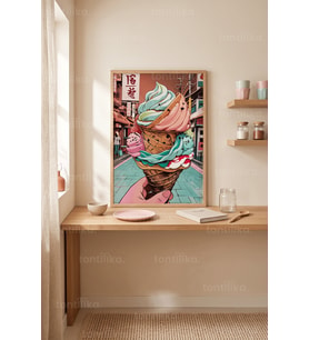 Renkli Dondurma Pop Art 1. Kalite Ahşap Çerçeveli Tablo