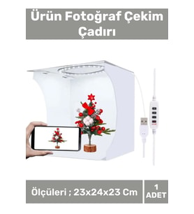 Premium Üretim Beyaz Led Işıklı Portatif Taşınabilir 23x24x23 Cm Ürün Fotoğraf Çekim Çadırı