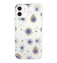 PrintiFy Apple  iPhone 12 Mini ile Uyumlu 1mm Slim Fit Nazar Boncuğu 5 Baskılı Şeffaf  Kılıf