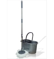 Büyük 19 Lt. Mikrofiber Döner Başlıklı Otomatik Kendinden Sıkmalı Yassı Tekerlekli Mop Mob Temizlik Seti Paspas Takımı Uzun Döner Hareketli Başlıklı Saplı