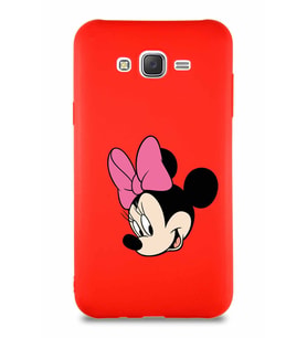 Samsung Galaxy J7 Core Soft Premier Kapak Minnie Mouse-B Tasarımlı Silikon Kılıf - Kırmızı (Şeffaf)