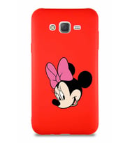 Samsung Galaxy J7 Core Soft Premier Kapak Minnie Mouse-B Tasarımlı Silikon Kılıf - Kırmızı (Şeffaf)