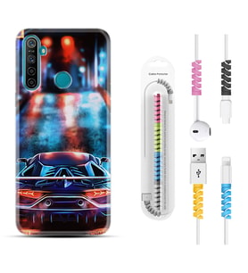 Realme 5i 5 Pro 6i 7 Pro 8 Kılıf Kablo Koruma Spiral Silikon Neon Cars 1724