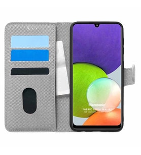 Microsonic Samsung Galaxy M22 Kılıf Fabric Book Wallet Gri