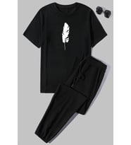 Unisex Tüy Baskılı 2'li Eşofman Takımı (Siyah)