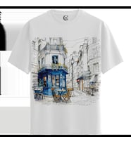 Parisian Cafe - %100 Pamuklu Erkek Beyaz Tişört - Premium Quality (Siyah - Beyaz)