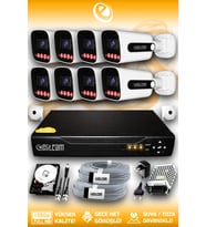 Elitcam 8 Kameralı Zebra 8 Dış Kamera Set 320 GB 5 MP Full HD Gece Görüşlü Güvenlik Kamerası Sistemi
